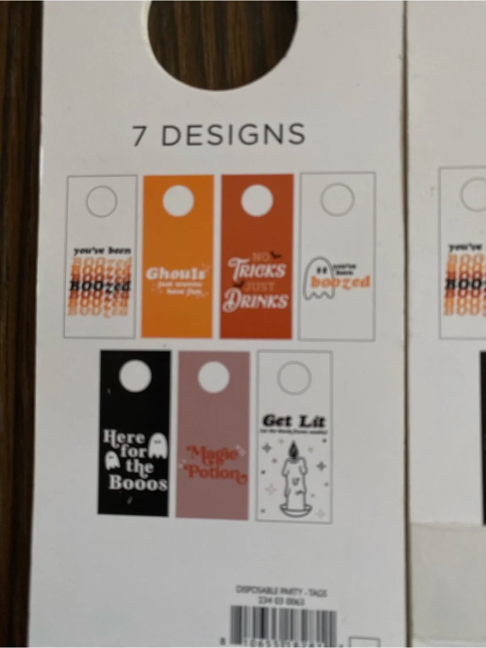 Halloween Wine Bottle Gift Tags 2 Sets - Black with White Print (7 Count)